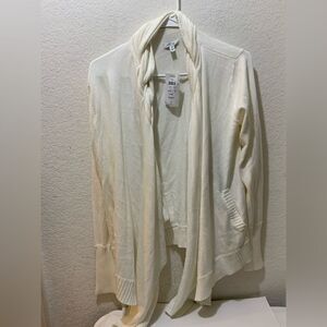 Cache Open Front Cardigan Sweater Cotton Modal Cashmere Women's M Ivory Cream